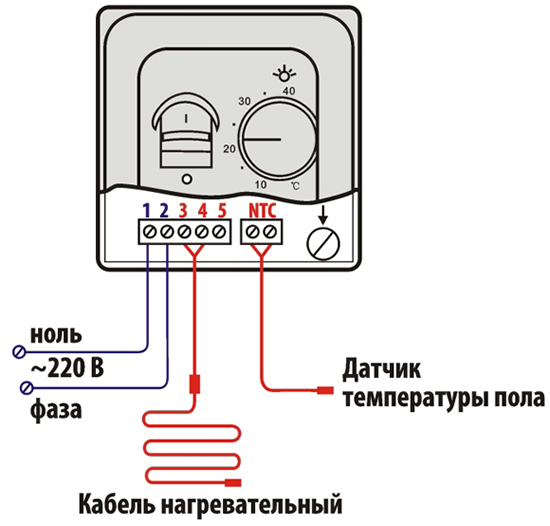 схема подключения терморегулятора теплого пола